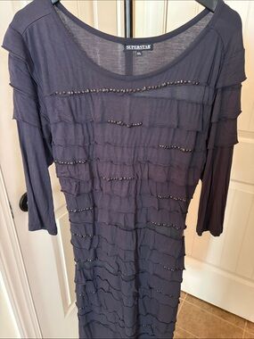 Superstar Women's Navy Ruffled Beaded Dress